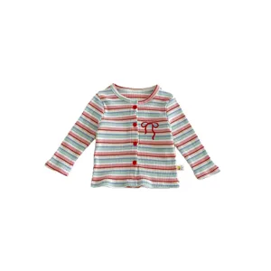 Baby girl knitted striped cardigan autumn single-breasted cute bow embroidered sweater coat