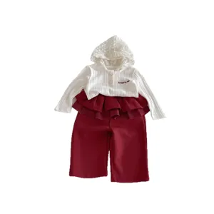 Baby girl autumn lace hooded sweatshirt ruffled pants set toddler casual cute two-piece outfit