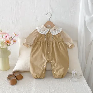 Süßer Kleinkind Baby Mädchen Herbst spitzen bestickter baumwolle strampler overall