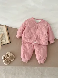 Kleinkind rosa gesteppt Winterjacke Hose Set warm dick Baby Baumwolle Kleidung Zweiteiler