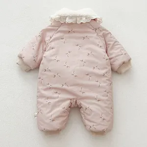 Baby winter thickened floral jumpsuit cute lace collar warm romper baby girl outerwear wear