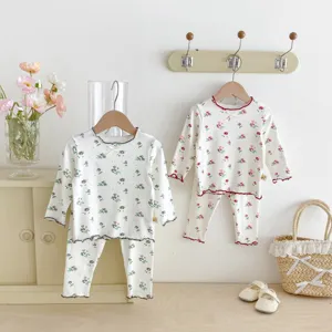 Kids floral pajama set long sleeve thermal underwear cute two piece home wear for girls.