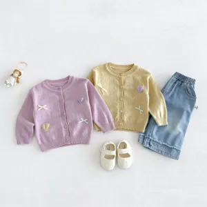 Infant cardigan sweater detail view showcasing embroidered knit coat for toddler baby girls.