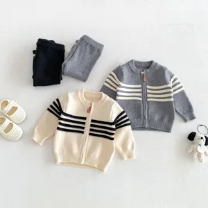 Conjunto de cárdigan de punto con cremallera para bebé, pantalón, ropa elegante