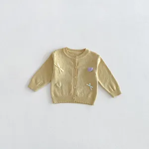 Infant baby girl knit cardigan sweater cute embroidery round neck autumn outerwear top