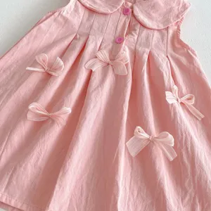 Bebé niña vestido rosa sin mangas bonito lazos de gasa transparente cuello bobo