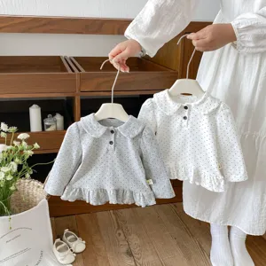 Infant baby toddler girls cute polka dot long sleeve top doll collar cotton shirt fall