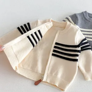 Cárdigan de punto con cremallera para bebé y rayas elegantes prenda exterior casual