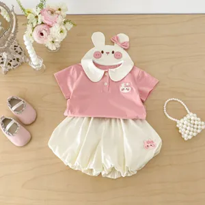 Set estivo carino per bambina con t-shirt con colletto a coniglio e pantaloncini a palloncino.