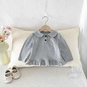 Toddler baby girl autumn long sleeve polka dot top cute cotton doll collar t-shirt