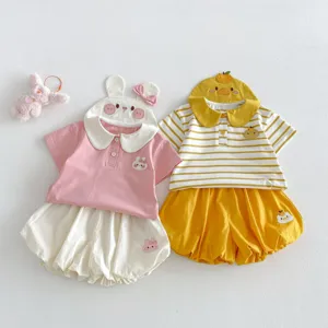 Set Maglietta Manica Corta e Pantaloncini Lantern in Cotone Estivo per Ragazze Carino Applique Animale Abbigliamento Bambina