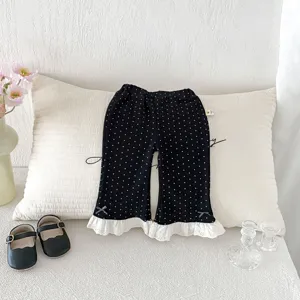 Baby toddler girls polka dot flare pants autumn cute bow lace casual trousers detail view