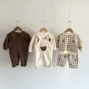 Conjunto casual de osito para bebé otoño peto estampado sudadera con dibujo animado