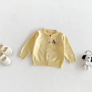 Infant Baby Girls Cute Dachshund Embroidery Knit Cardigan Single Breasted Long Sleeve Sweater Coat Fall Outerwear