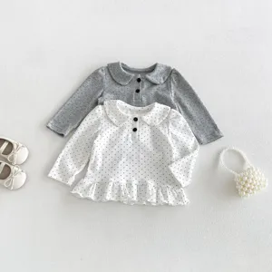 Toddler baby girls polka dot long sleeve t-shirt cute doll collar cotton stylish top