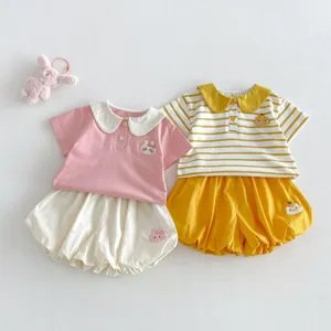 Set abbigliamento estivo neonata bambina polo a maniche corte e graziosi pantaloncini a palloncino.