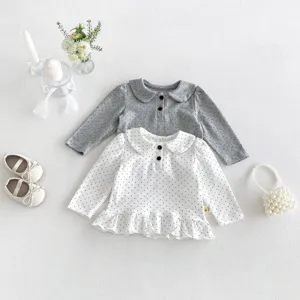 Infant baby toddler long sleeve dot blouse top cute doll collar casual cotton shirt detail