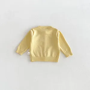 Infant baby girl knit cardigan sweater solid yellow long sleeve ribbed cuffs casual cute top