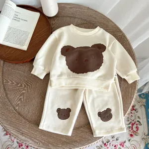 Bebé niño lindo oso algodón sudadera pantalones conjunto otoño casual de dos piezas