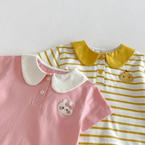 Set t-shirt manica corta per bambina con grazioso colletto e bellissima ricamo animale.
