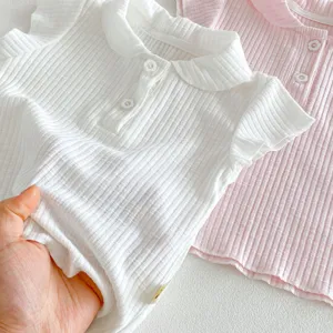 Infant ribbed polo short sleeve t-shirt, cute toddler baby girl cotton casual top clothing.