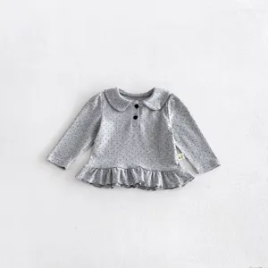 Baby polka dot long sleeve top toddler cute peter pan collar ruffled hem cotton shirt