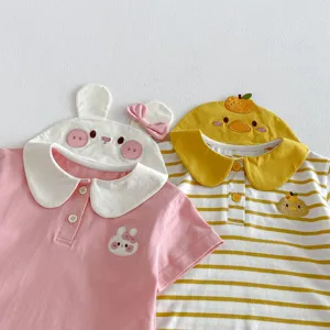 Set polo in cotone per neonati bambini carino estivo con dettaglio colletto ricamato.