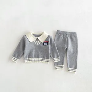 Toddler baby boy knit sweater and pants set autumn cute grey long sleeve clothing