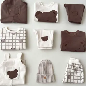 Conjunto ropa bebe oso otoño bonito dibujos animados parche sudadera peto infantil