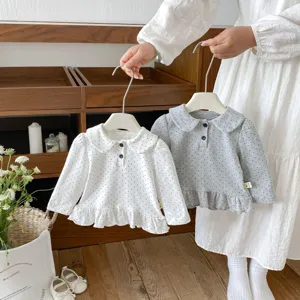 Infant Baby Girls Long Sleeve T-Shirt Cute Polka Dot Doll Collar Cotton Casual Top Toddler Fall Clothes