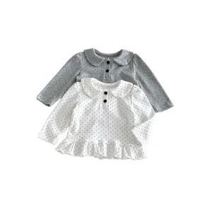 Cute infant baby girl polka dot long sleeve top with sweet doll collar cotton t-shirt.