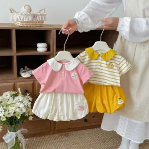 Set estivo bambina neonata con colletto camicetta a maniche corte e pantaloni corti