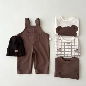 Bonito conjunto casual de oso para bebe nino otono sudadera cartoon y peto de oso