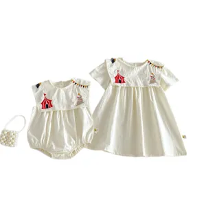 Carini vestiti coordinati per neonate sorelle estate tutina smanicata vestito con ricamo tenda