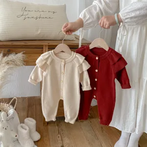 Infant baby knitted romper sweater with cute flying sleeves for autumn and winter outdoor wear.