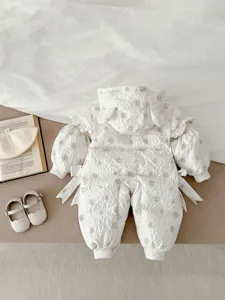 Infant winter down romper baby girl hooded jumpsuit warm white duck down outerwear