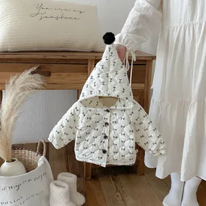 Infant baby hooded padded jacket cute bow quilted winter warm outerwear for girls toddler
