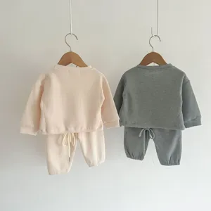 Toddler waffle knit sweatshirt and pants set long sleeve baby kids casual outfit two-piece