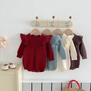 Baby knitted flying sleeve romper infant long sleeve sweater cute bodysuit winter toddler clothing
