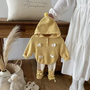 Girls spring knit sweater set toddler cute hooded 3d heart top leggings two piece outfit