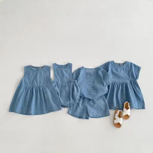 Infant baby denim dress romper short sleeve shirt shorts set summer children clothes
