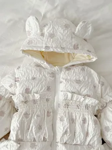 Infant winter down jacket white baby girl hooded romper cute bear ears warm outerwear