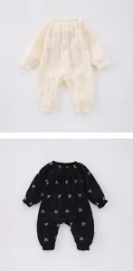 Bébé grenouillère manches longues broderie nœud coton combinaison vêtements bébé