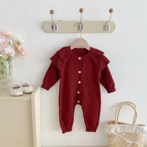 Infant baby knitted romper long sleeve jumpsuit fall winter cute ruffle newborn clothes