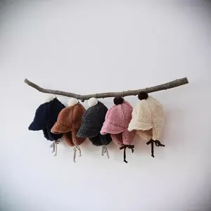 Baby winter sherpa earflap hat cute teddy fleece warm brim beanie for toddlers infants
