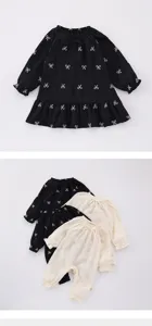 Bébé grenouillère manches longues broderie nœud mignon tout-petit robe ensemble coton printemps