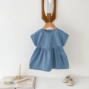Baby soft denim short-sleeve dress infant summer toddler cute casual clothes detail view