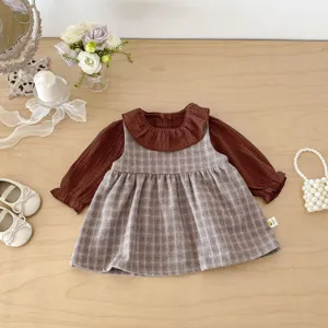 Completo bambina neonata top maniche lunghe con volant e vestito quadrato carino