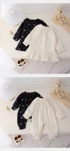 Bébé printemps manches longues combinaison robe douce broderie nœud mignonnes tenues