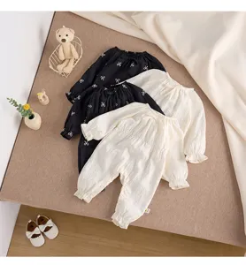 Bébé grenouillère manches longues broderie nœud mignon vêtements nouveau-né combinaison bébé